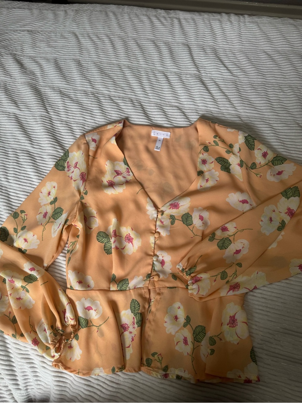 Leith Peach Floral V-Neck Peplum Blouse